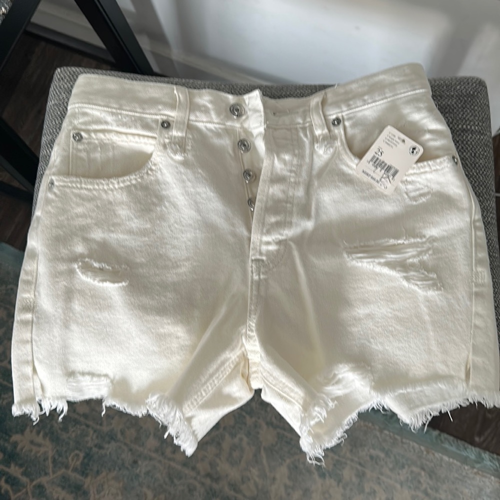 Free People Makai Cutoff Denim Shorts in Bright White